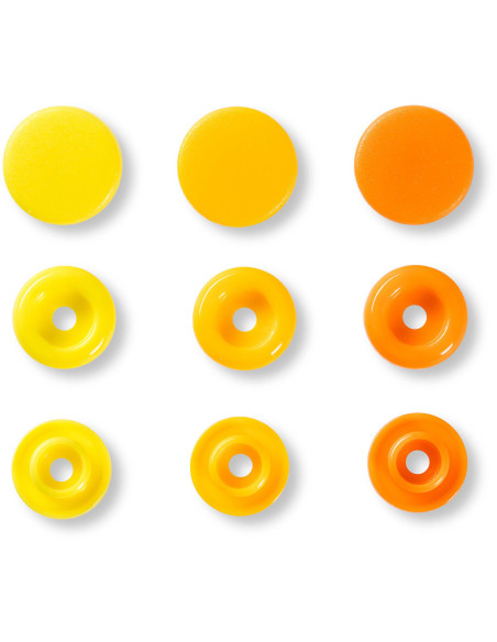 Set di 30 bottoni a pressione Color Snaps 12,4 mm - Giallo, giallo arancione e arancione
