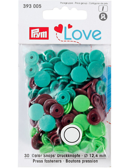 Set di 30 bottoni a pressione Color Snaps 12,4 mm - Verde, verde chiaro e marrone