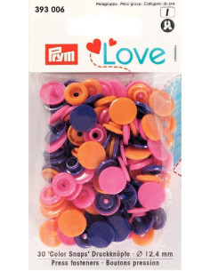 Set di 30 bottoni a pressione Color Snaps 12,4 mm - Arancione, fucsia e viola