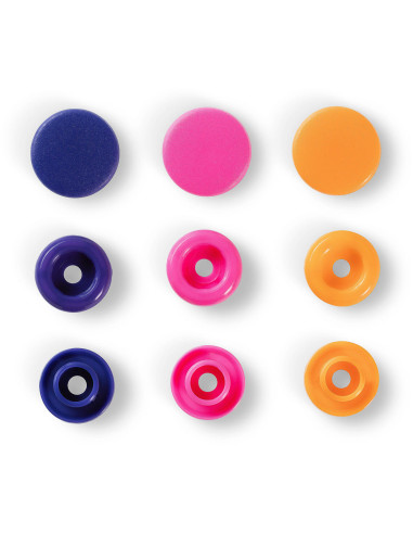 Set di 30 bottoni a pressione Color Snaps 12,4 mm - Arancione, fucsia e viola