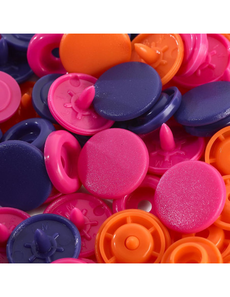 Set di 30 bottoni a pressione Color Snaps 12,4 mm - Arancione, fucsia e viola
