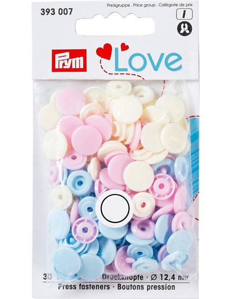 Set di 30 bottoni a pressione Color Snaps 12,4 mm - Rosa, azzurro e bianco sporco