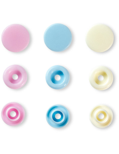 Set di 30 bottoni a pressione Color Snaps 12,4 mm - Rosa, azzurro e bianco sporco