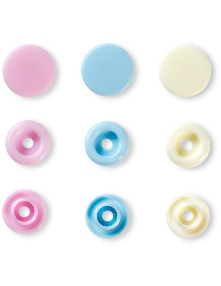 Set di 30 bottoni a pressione Color Snaps 12,4 mm - Rosa, azzurro e bianco sporco