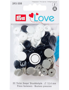 Set di 30 bottoni a pressione Color Snaps 12,4 mm - Blu marino, grigio e bianco