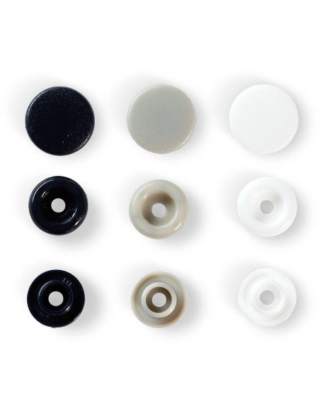 Set di 30 bottoni a pressione Color Snaps 12,4 mm - Blu marino, grigio e bianco
