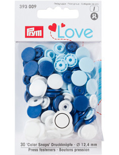 Set di 30 bottoni a pressione Color Snaps 12,4 mm - Blu, bianco e azzurro
