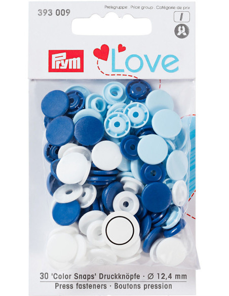 Set di 30 bottoni a pressione Color Snaps 12,4 mm - Blu, bianco e azzurro