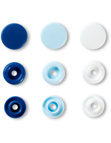 Set di 30 bottoni a pressione Color Snaps 12,4 mm - Blu, bianco e azzurro