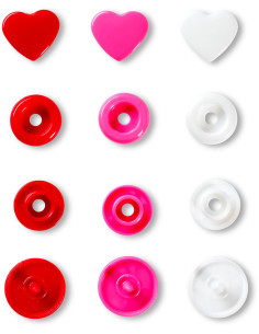Set di 30 bottoni a pressione Color Snaps Cuori 12,4 mm - Rosso, bianco e fucsia 2