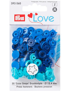 Set di 30 bottoni a pressione Color Snaps Stelle 12,4 mm - Blu, turchese e inchiostro