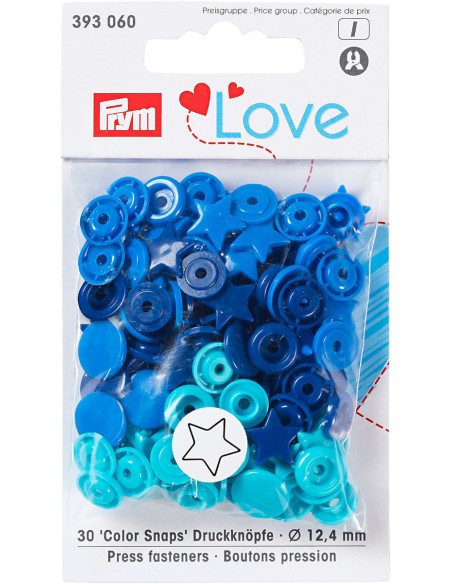 Set di 30 bottoni a pressione Color Snaps Stelle 12,4 mm - Blu, turchese e inchiostro