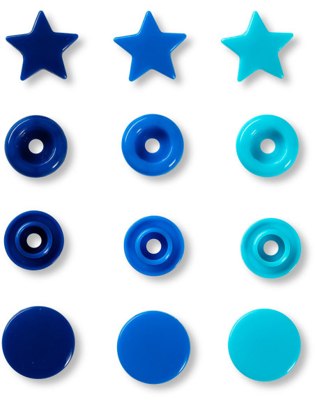 Set di 30 bottoni a pressione Color Snaps Stelle 12,4 mm - Blu, turchese e inchiostro