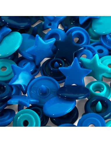 Set di 30 bottoni a pressione Color Snaps Stelle 12,4 mm - Blu, turchese e inchiostro