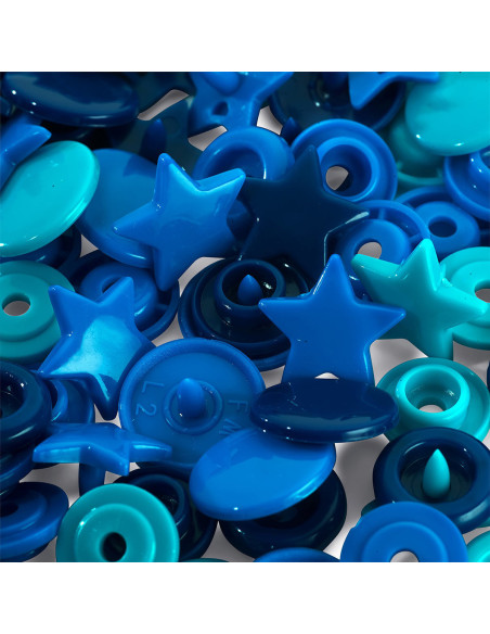 Set di 30 bottoni a pressione Color Snaps Stelle 12,4 mm - Blu, turchese e inchiostro