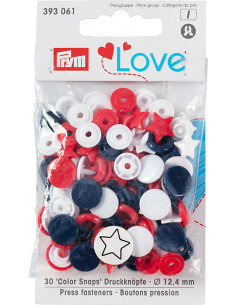 Set di 30 bottoni a pressione Color Snaps Stelle 12,4 mm - Rosso, bianco e blu navy