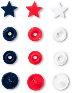Set di 30 bottoni a pressione Color Snaps Stelle 12,4 mm - Rosso, bianco e blu navy 2