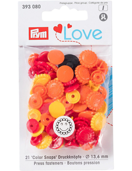 Set di 21 bottoni a pressione Color Snaps Fiori 13,6 mm - Giallo, rosso e arancione