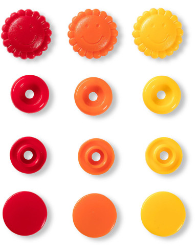 Set di 21 bottoni a pressione Color Snaps Fiori 13,6 mm - Giallo, rosso e arancione