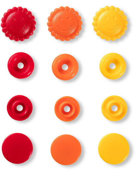 Set di 21 bottoni a pressione Color Snaps Fiori 13,6 mm - Giallo, rosso e arancione