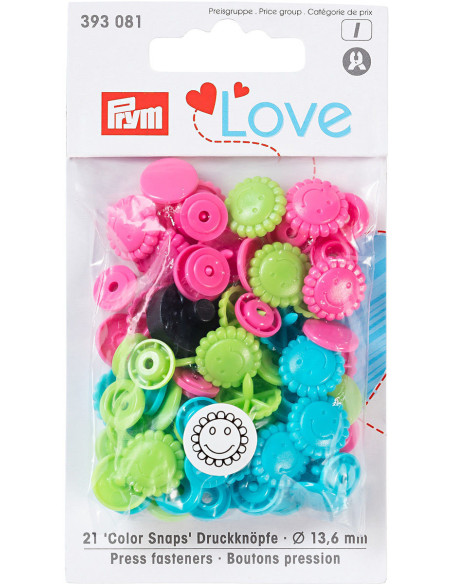 Set di 21 bottoni a pressione Color Snaps Fiori 13,6 mm - Turchese, verde e fucsia