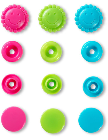 Set di 21 bottoni a pressione Color Snaps Fiori 13,6 mm - Turchese, verde e fucsia