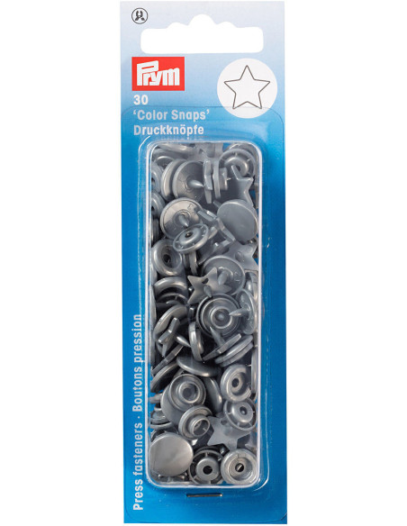 Set di 30 bottoni a pressione Color Snaps Stelle 12,4 mm - Grigio argento