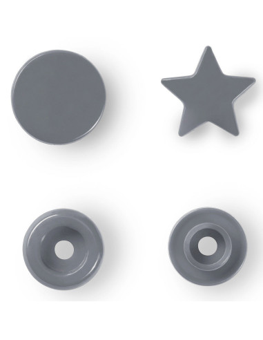 Set di 30 bottoni a pressione Color Snaps Stelle 12,4 mm - Grigio argento