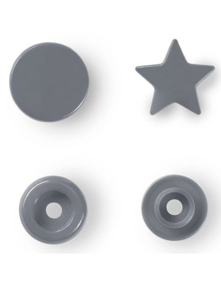 Set di 30 bottoni a pressione Color Snaps Stelle 12,4 mm - Grigio argento