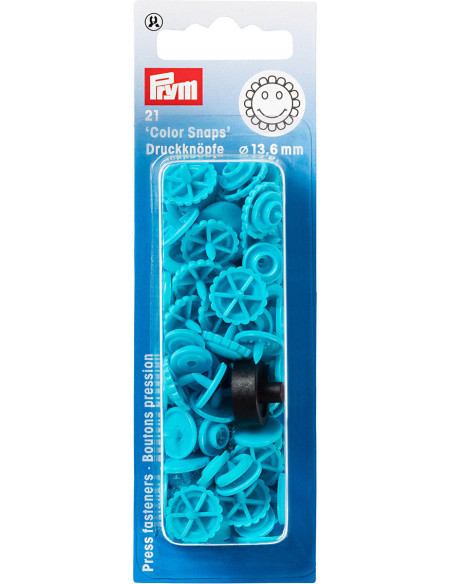 Set di 21 bottoni a pressione Color Snaps Fiori 13,6 mm - Turchese