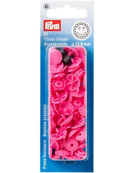 Set di 21 bottoni a pressione Color Snaps Fiori 13,6 mm - Fucsia