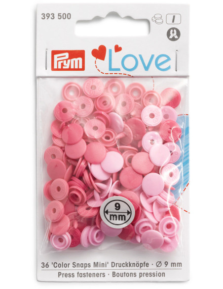 Set di 36 bottoni a pressione Color Snaps Mini 9 mm - Sfumature di Rosa