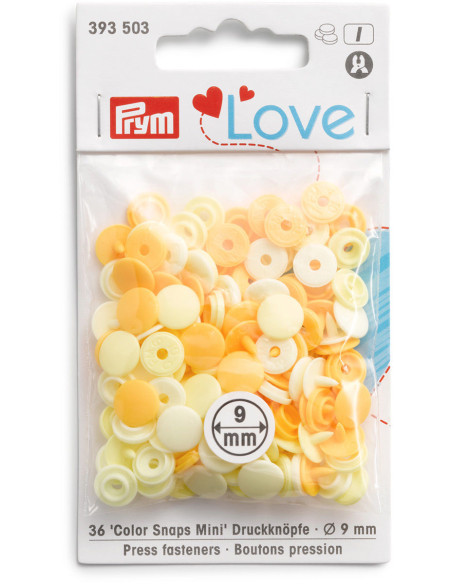 Set di 36 bottoni a pressione Color Snaps Mini 9 mm - Gradazione di Giallo