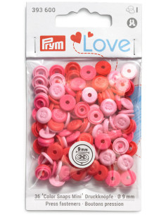 Set di 36 bottoni a pressione Color Snaps Mini 9 mm Optique - Rosa, fucsia e rosso