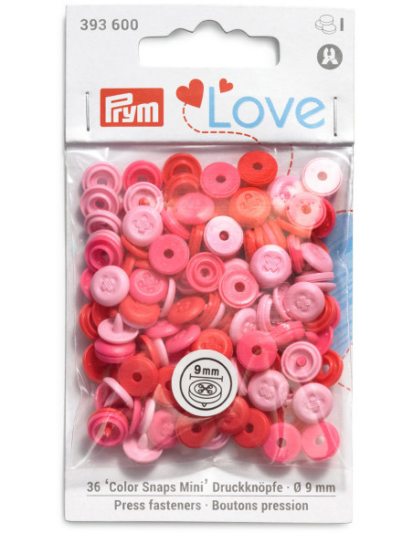 Set di 36 bottoni a pressione Color Snaps Mini 9 mm Optique - Rosa, fucsia e rosso