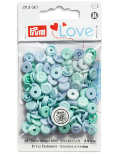Set di 36 bottoni a pressione Color Snaps Mini 9 mm Optique - Menta, verde acqua e blu