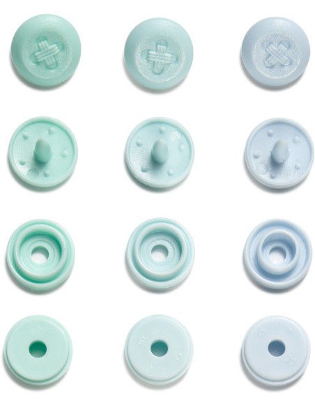 Set di 36 bottoni a pressione Color Snaps Mini 9 mm Optique - Menta, verde acqua e blu