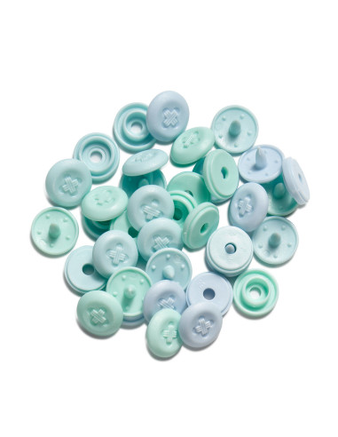 Set di 36 bottoni a pressione Color Snaps Mini 9 mm Optique - Menta, verde acqua e blu