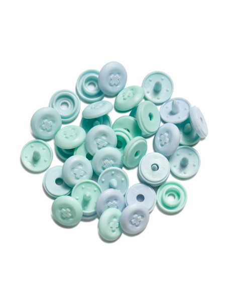 Set di 36 bottoni a pressione Color Snaps Mini 9 mm Optique - Menta, verde acqua e blu