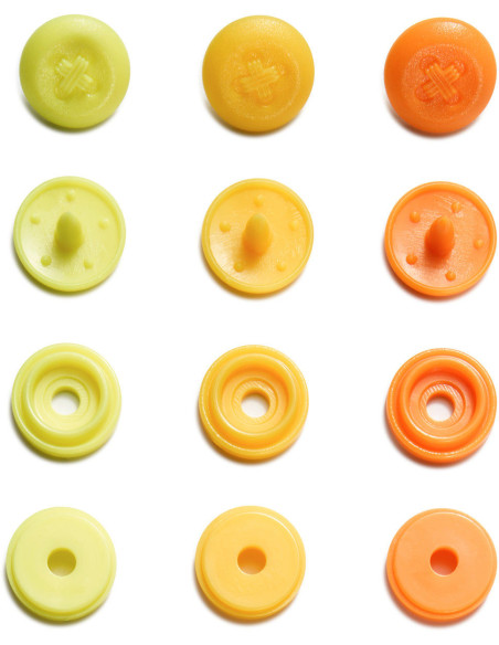 Set di 36 bottoni a pressione Color Snaps Mini 9 mm Optique - Giallo, giallo aranciato e arancione