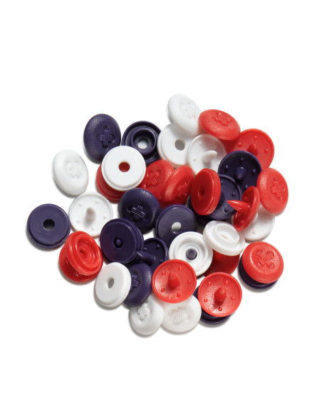 Set di 36 bottoni a pressione Color Snaps Mini 9 mm Optique - Blu, bianco e rosso