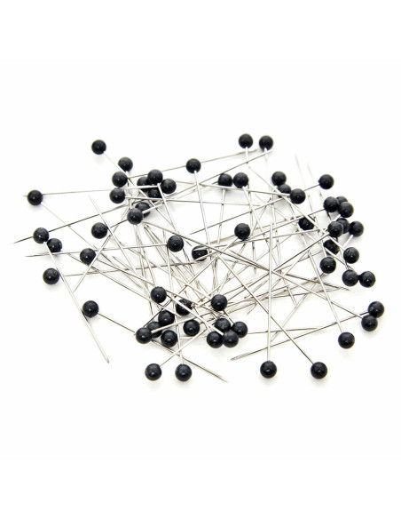 Tubo di vetro con 60 spilli extra-fini con testa in plastica - Nero