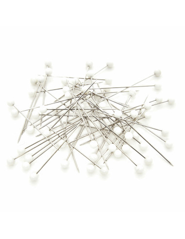 Tubo di vetro con 60 spilli extra fini con testa in plastica - Bianco