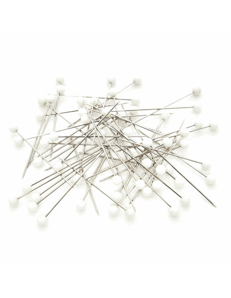 Tubo di vetro con 60 spilli extra fini con testa in plastica - Bianco