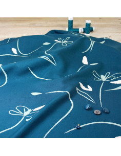 Tessuto twill di viscosa Bloom blu petrolio - Églantine & Zoé