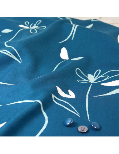 Tessuto twill di viscosa Bloom blu petrolio - Églantine & Zoé