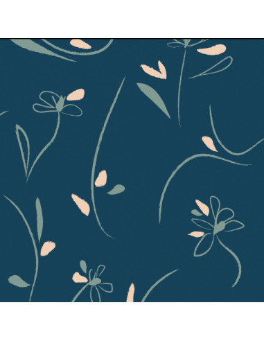 Tessuto twill di viscosa Bloom blu petrolio - Églantine & Zoé