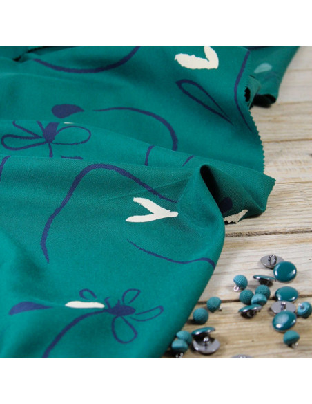 Tessuto twill di viscosa Bloom verde smeraldo - Églantine & Zoé