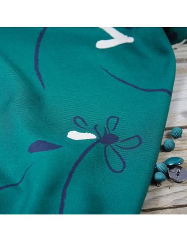 Tessuto twill di viscosa Bloom verde smeraldo - Églantine & Zoé