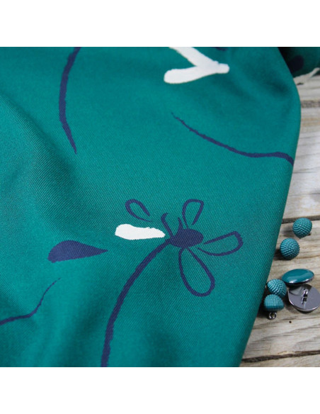 Tessuto twill di viscosa Bloom verde smeraldo - Églantine & Zoé